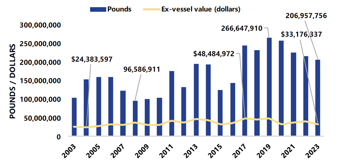 Pink shrimp landings